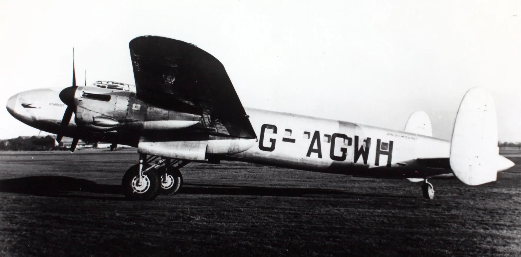 Avro Lancastrian airliner G-AGWH "Star Dust" of British South American Airways, on the ground.