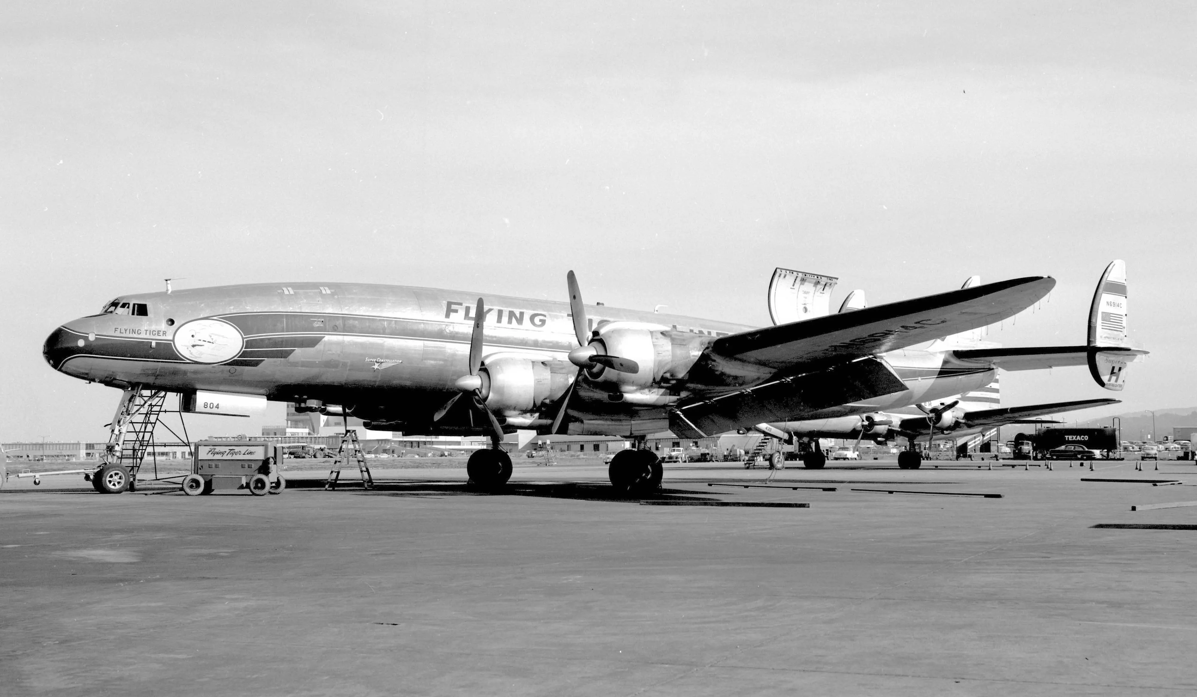Lockheed L-1049H Super Constellation in Flying Tiger Line livery, photographed in San Francisco.